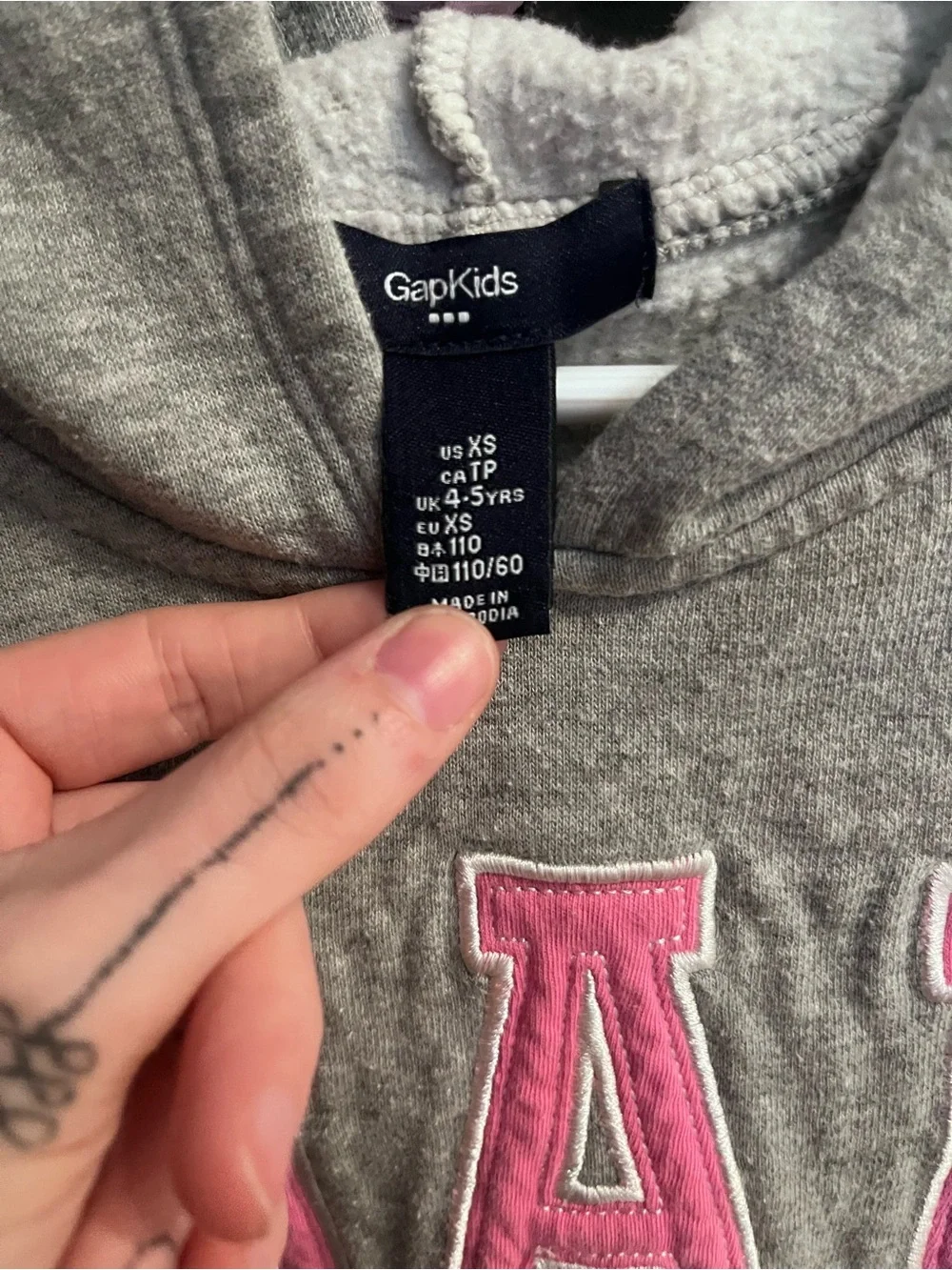 GAP Gray Hoodie with Pink Logo Letters